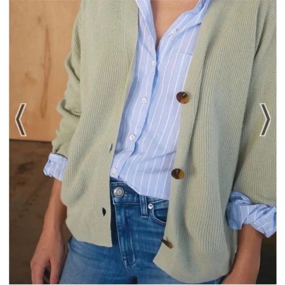 AYR Cardigan Sweater Womens Medium Green 100% Cashmere V Neck Knit Button Front - Picture 9 of 11